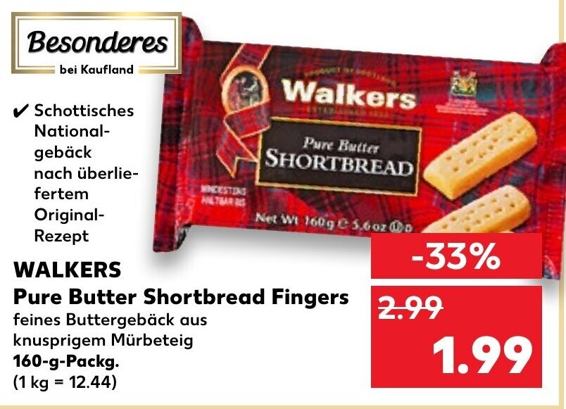 Walkers Pure Butter Shortbread Fingers 160 g Packg. Angebot bei Kaufland