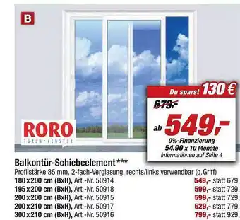 toom Baumarkt Roro Balkontür Schiebeelement Angebot