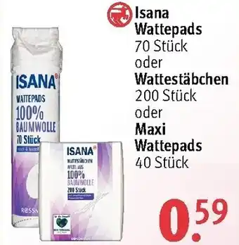 Rossmann Isana Wattepads oder Wattestäbchen oder Maxi Wattepads Angebot