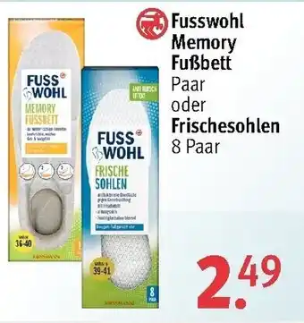 Rossmann Fusswohl Memory Fußbett Paar oder Frischesohlen Angebot