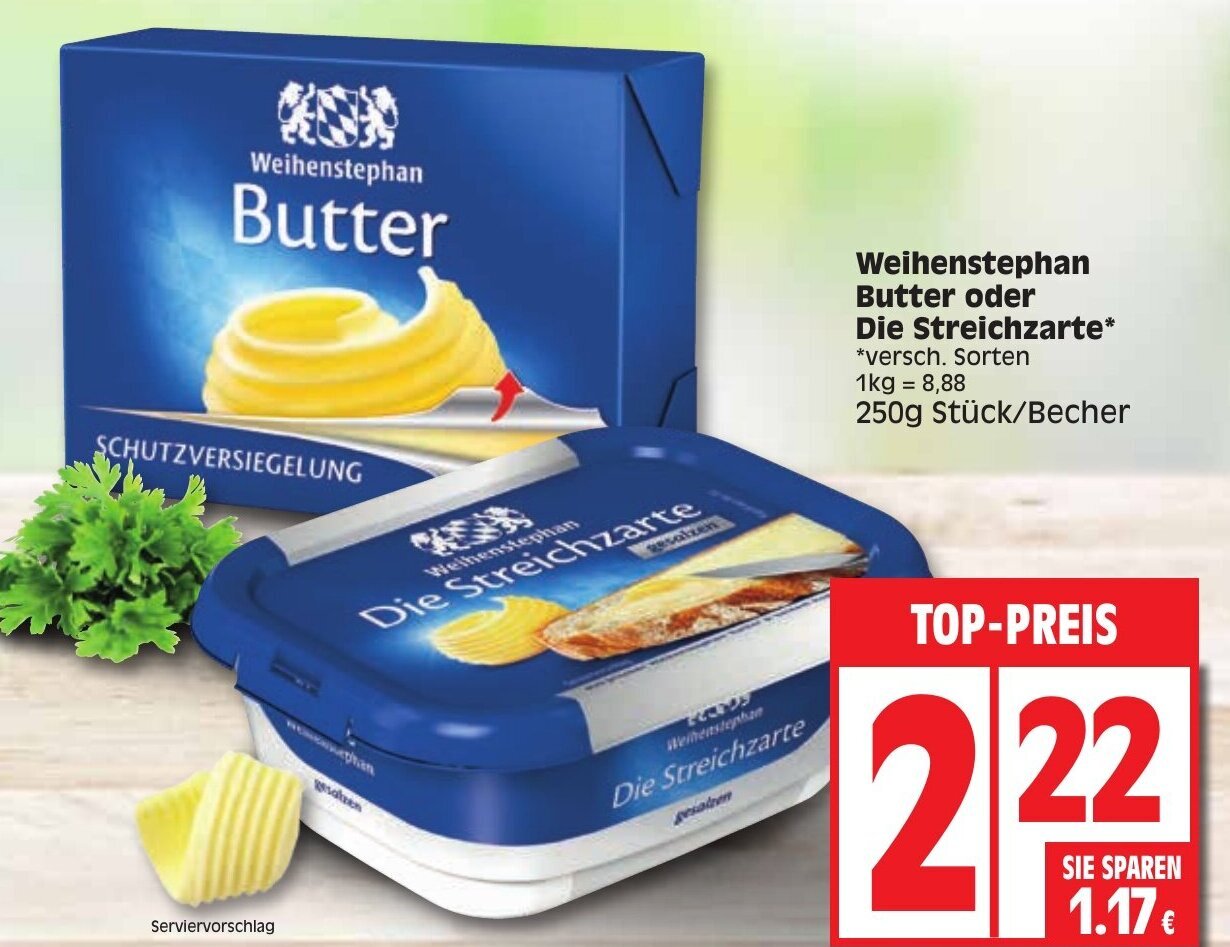 Weihenstephan Butter o. Die Streichzarte 250g Angebot bei Edeka