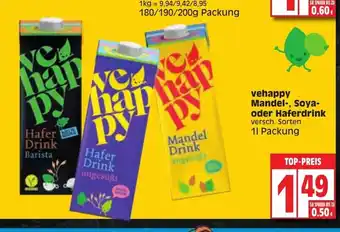 Edeka Vehappy Mandel-, Soya- o. Haferdrink 1L Angebot