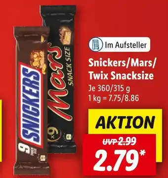 Lidl Snickers, mars oder twix snacksize riegel Angebot