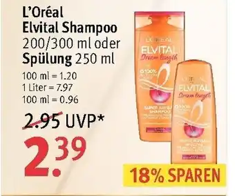 Rossmann L'oréal Elvital Shampoo 200/300ml oder Spülung 250ml Angebot