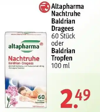 Rossmann Altapharma Nachtruhe Baldrian Dragees oder Baldrian Tropfen 100ml Angebot