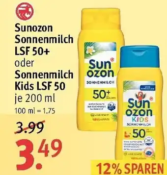 Rossmann Sunozon Sonnenmilch LSF 50+ Sonnenmilch Kids LSF 50 200ml Angebot