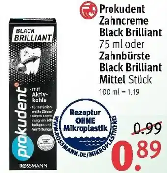 Rossmann Prokudent Zahncreme Black Brilliant 75ml oder Zahnbürste Black Brilliant Mittel Angebot