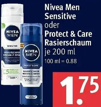 Rossmann Nivea Men Sensitive oder Protect & Care Rasierschaum 200ml Angebot