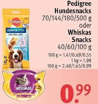 Rossmann Pedigree Hundesnacks 70/144/180/500g oder Whiskas Snacks 40/60/100g Angebot