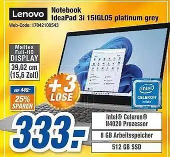 expert Octomedia Lenovo Notebook Ideapad 3i 15igl05 Platinum Grey Angebot