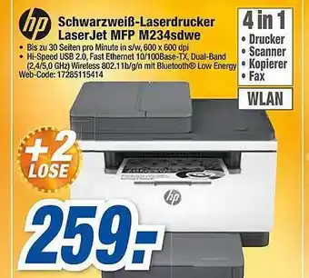 expert Octomedia Hp Schwarzweiß-laserdrucker Laserjet Mfp M234sdwe Angebot