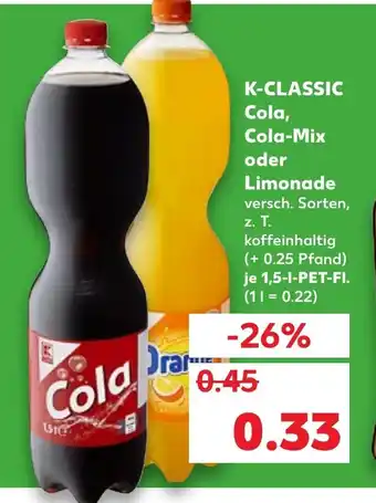 Kaufland K Classic Cola, Cola Mix oder Limonade 1,5 L Angebot