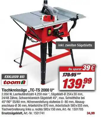 toom Baumarkt Tischkreissäge Tc-ts 2000 U Angebot