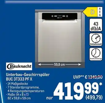 METRO Bauknecht unterbau-geschirrspüler buc 3t333 pf x Angebot