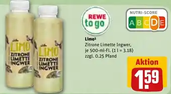 REWE Limo Zitrone Limette Ingwer 500 ml Fl. Angebot