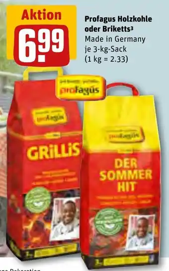 REWE Profagus Holzkohle oder Briketts 3 kg Sack Angebot