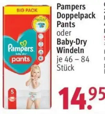 Rossmann Pampers Doppelpack Pants oder Baby Dry Windeln 46-84 Stück Angebot