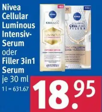 Rossmann Nivea Cellular Luminous Intensiv Serum oder Filler 3in1 Serum 30 ml Angebot