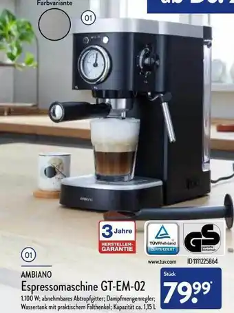 Aldi Nord Ambiano Espressomaschine Gt-em-02 Angebot