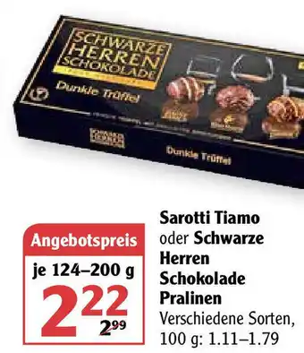 Globus Sarotti Tiamo oder Schwarze Herren Schokolade Pralinen 124-200 g Angebot