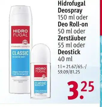 Rossmann Hidrofugal deospray, deo roll-on, zerstäuber oder deostick Angebot