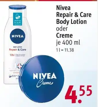 Rossmann Nivea repair & care body lotion oder creme Angebot
