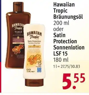 Rossmann Hawaiian tropic bräunungsöl oder satin protection sonnenlotion lsf 15 Angebot