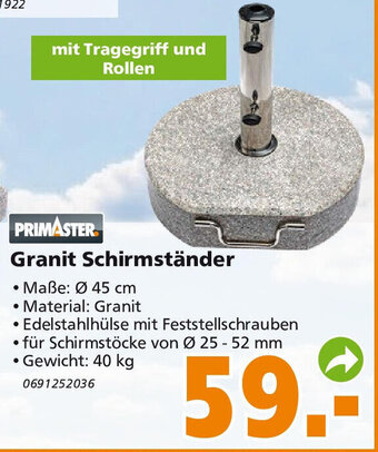 Globus Baumarkt PrimAster Granit Schirmstander Angebot