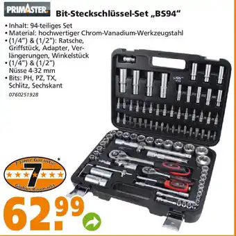 Globus Baumarkt PrimAster Bit-Steckschlussel-Set | BS94 Angebot