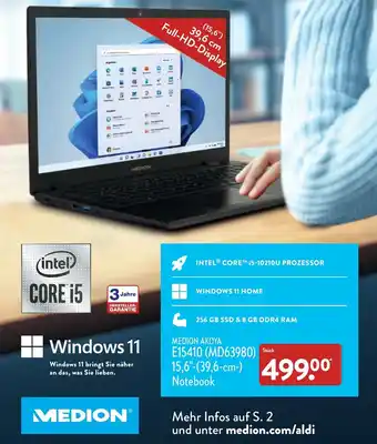 Aldi Nord Medion Notebook Akoya E15410 | MD63980 Angebot