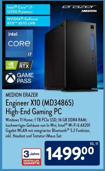 Aldi Nord Medion Erazer Gaming PC High-End Engineer X10 | MD34865 Angebot