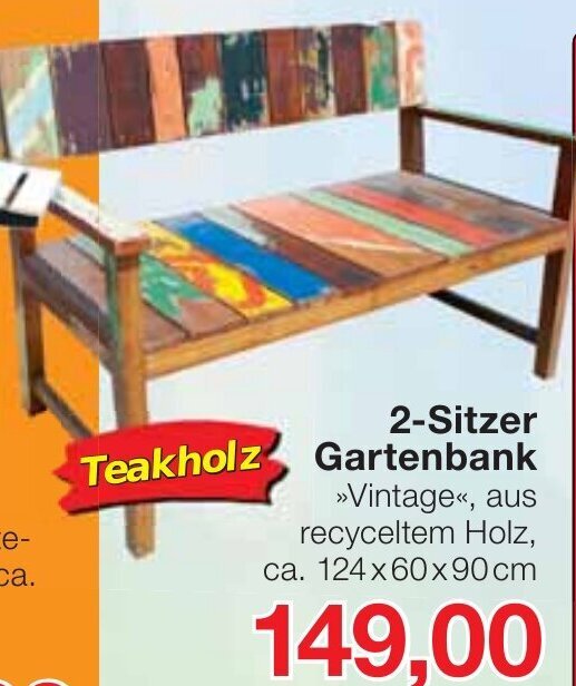 Teakholz Gartenbank 2 Sitzer ,,Vintage