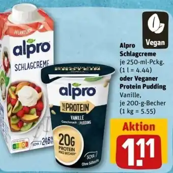 REWE Center Alpro Schlagcreme 250 ml Pckg. oder Veganer Protein Pudding Vanille 200 g Becher Angebot