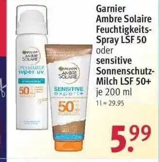 Rossmann Garnier Ambre Solaire Feuchtigkeits-spray Lsf 50 Oder Sensitive Sonnenschutz-milch Lsf 50+ Angebot