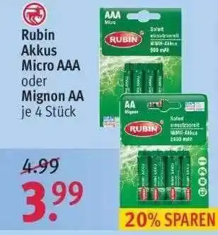 Rossmann Rubin Akkus Micro Aa Oder Mignon Aa Angebot