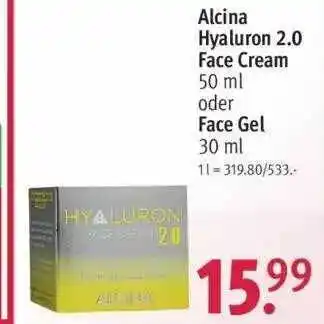 Rossmann Alcina Hyaluron 2.0 Face Cream Oder Face Gel Angebot