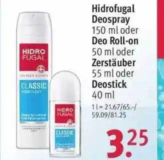 Rossmann Hidrofugal Deospray Oder Deo Roll-on Oder Zerstäuber Oder Deostick Angebot