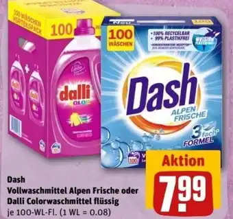 REWE Center Dash Vollwaschmittel Alpen Frische oder Dalli Colorwaschmittel Flüssig 100 Wl-Fl. Angebot