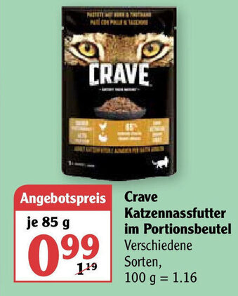 Globus Crave Katzennassfutter im Portionsbeutel 85 g Angebot