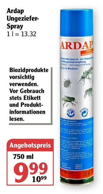 Globus Ardap Ungeziefer Spray 750 ml Angebot