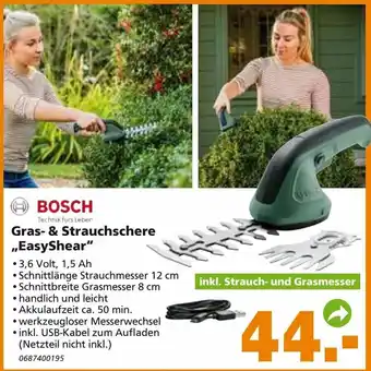 Globus Baumarkt Bosch Gras & Strauchschere Easy Shear Angebot