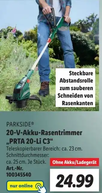 Lidl Parkside 20 V Akku Rasentrimmer ,,PRTA 20-Li C3" Angebot