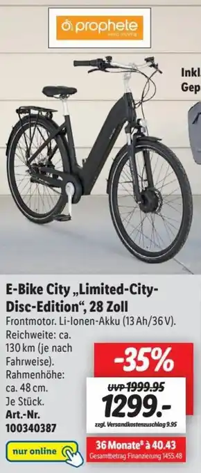 Lidl prophete E-Bike City ,,Limited City Disc Edition" 28 Zoll Angebot