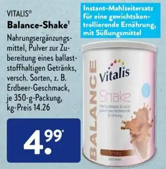 Aldi Süd Vitalis Balance Shake 350 g Packung Angebot