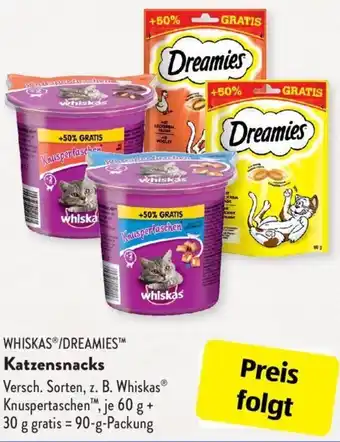 Aldi Süd Whiskas/Dreamies Katzensnacks 90 g Packung Angebot