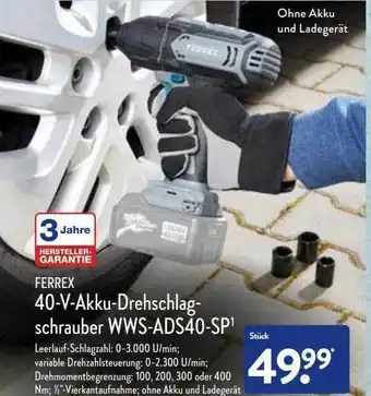 Aldi Nord Ferrex 40-v-akku-drehschlag-schrauber Wws-ads40-sp Angebot