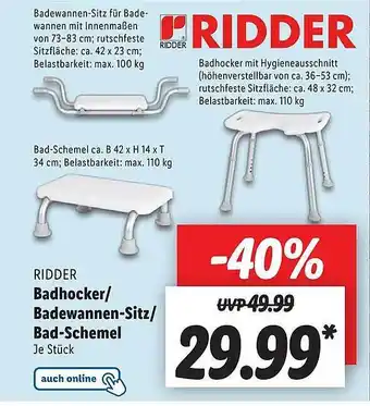 Lidl Ridder Badhocker Oder Badewannen-sitz Oder Bad-schemel Angebot