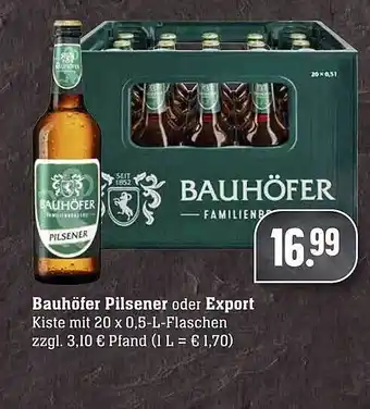 Scheck-in-Center Bauhöfer Pilsener Oder Export Angebot