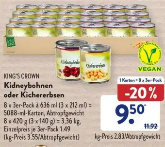 Aldi Süd King's Crown Kidneybohnen oder Kichererbsen Angebot