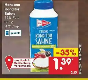 Netto Marken-Discount Hansano Konditor Sahne Angebot